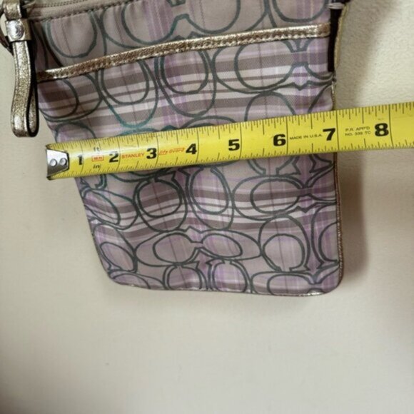 Coach CC Small Crossbody Shoulder Bag Fabric Check Metallic Leather Zip Pocket - Picture 14 of 16